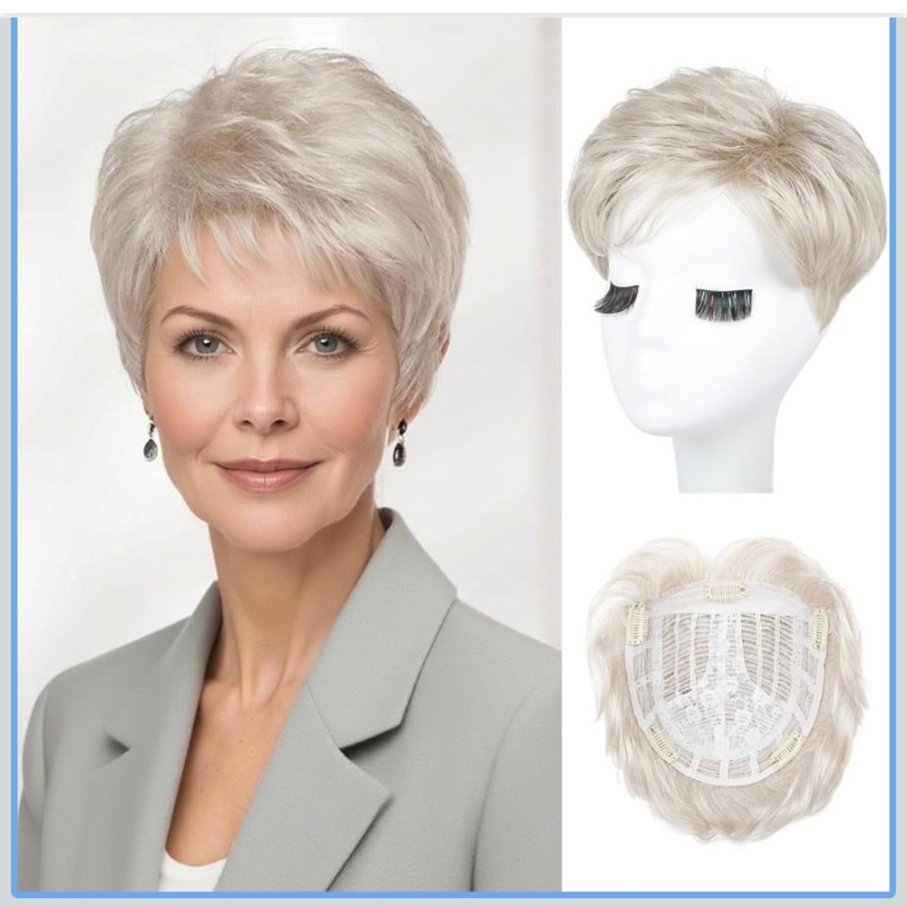 REECHO Hair Topper, Women-100%Japanese Revolutionary Fiber Short Wiglet - Pearl